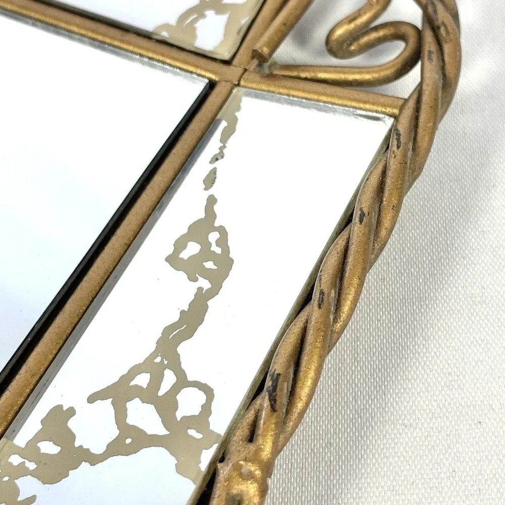 Vintage Gold Vein Mirror Vanity Tray Twisted‎ Rope Heart Frame Wall Decor